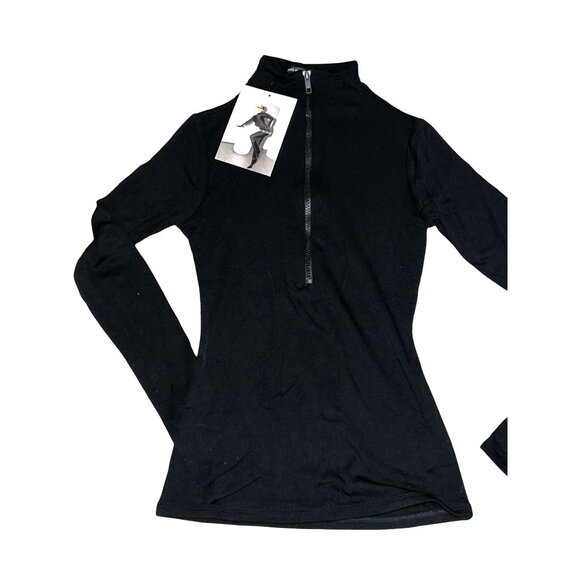 Naked Wardrobe Compression Long Sleeve Half Zip Neck Top Sz Small Womens Black - Picture 3 of 14